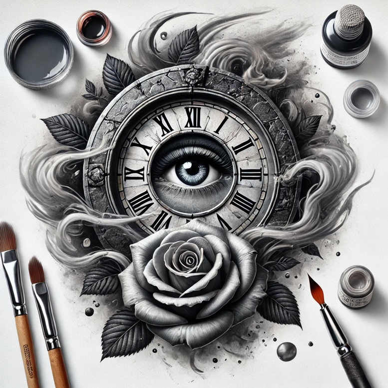 time-with-light-motif-surrealism-hallucinogenic-for-upper-shoulder – tattoo design ideas free ai generated – Gallery: watches-hourglass-inkby-ai