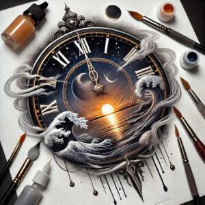 time-tattoo-surrealism-beyond-reality-for-sternum – tattoo design ideas free ai generated – Gallery: watches-hourglass-inkby-ai