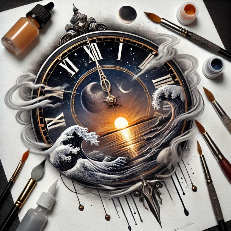 time-tattoo-surrealism-beyond-reality-for-sternum – tattoo design ideas free ai generated – Gallery: watches-hourglass-inkby-ai