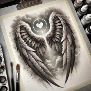 angelic-motif-wings-tattoo – tattoo design ideas free ai generated – neotraditional-classic-motifs – for-behind-ear – Gallery: wings-inkby-ai