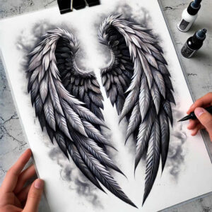 mystical-wings-tattoo – tattoo design ideas free ai generated – neotraditional-refined-lines – for-foot – Gallery: wings-inkby-ai