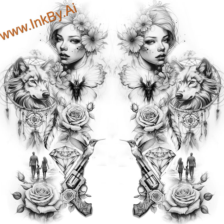 flowing-line-wolf-tattoo – tattoo design ideas free ai generated – realism-shadow-realism – for-outer-arm – Gallery: wolves-inkby-ai