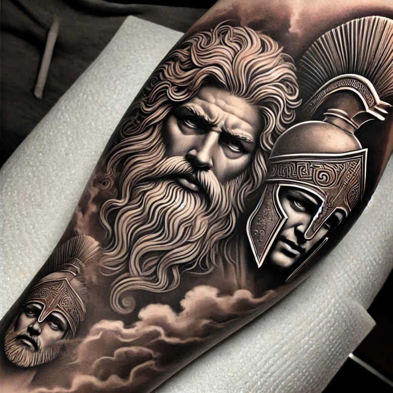 3d-zeus-tattoo – tattoo design ideas free ai generated – neotraditional-color-overlays – for-ankle – Gallery: zeus-inkby-ai