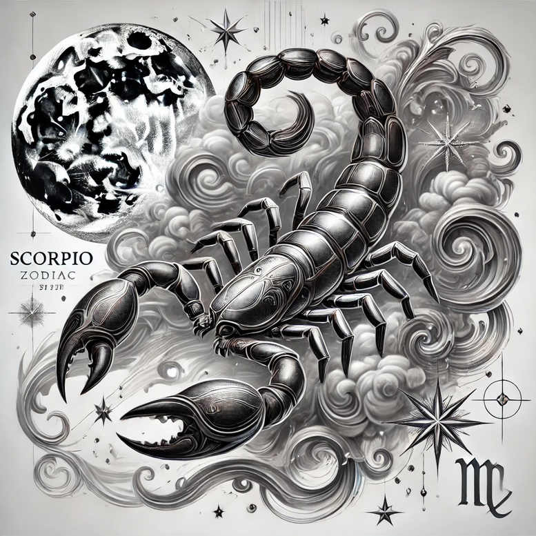 zodiac-signs tattoo design ideas monochrome mystical alignment for shin