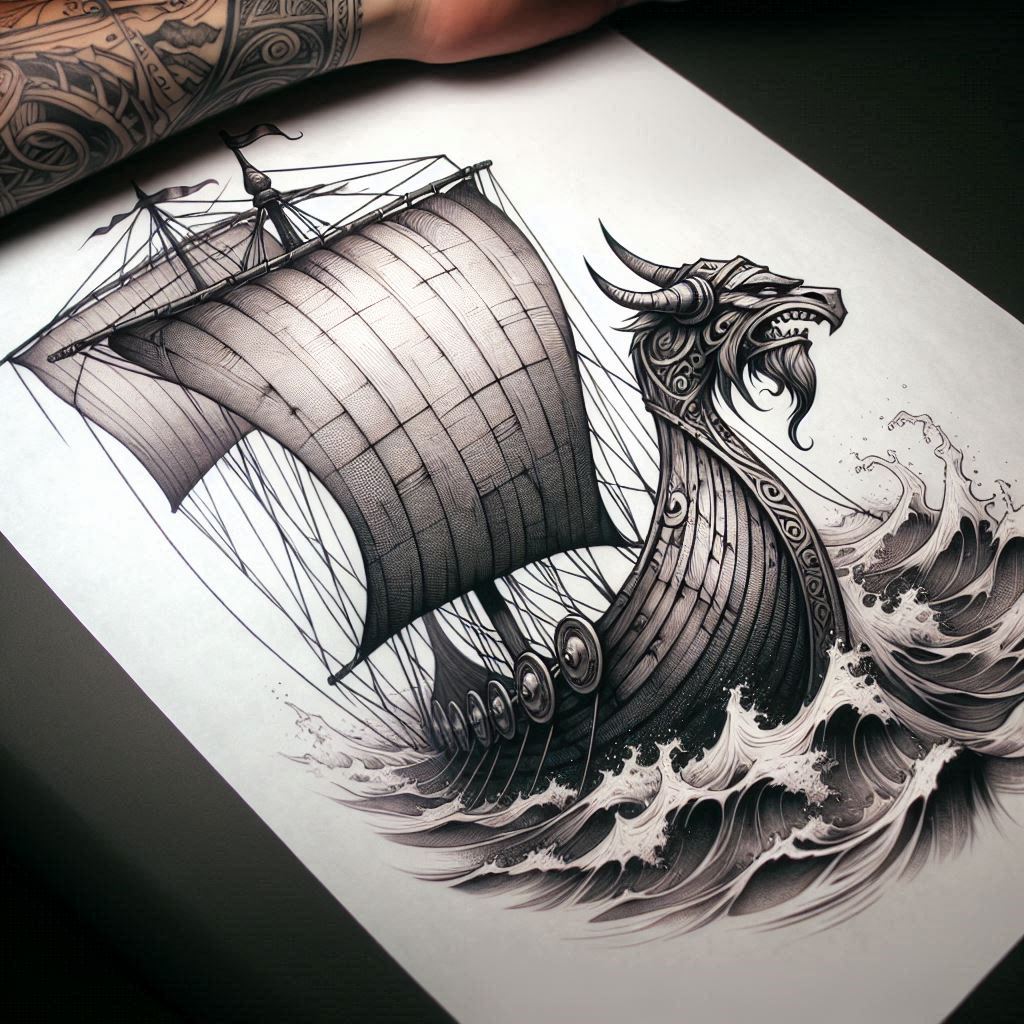 Statki wikingów - Free tattoo design ideas ai genereted - inkby.ai