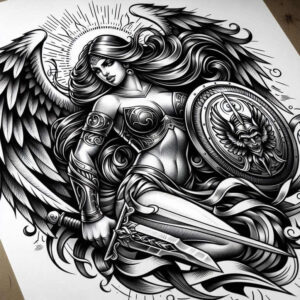 angel – tattoo design ideas free ai generated – realism-photo-realistic – for-arm – Gallery: angel-inkby-ai