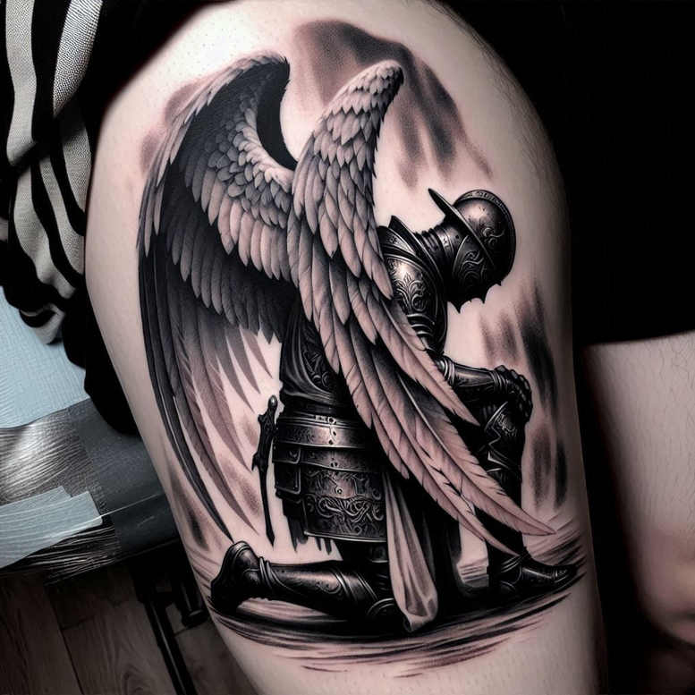 angel – tattoo design ideas free ai generated – realism-photo-realistic – for-arm – Gallery: angel-inkby-ai