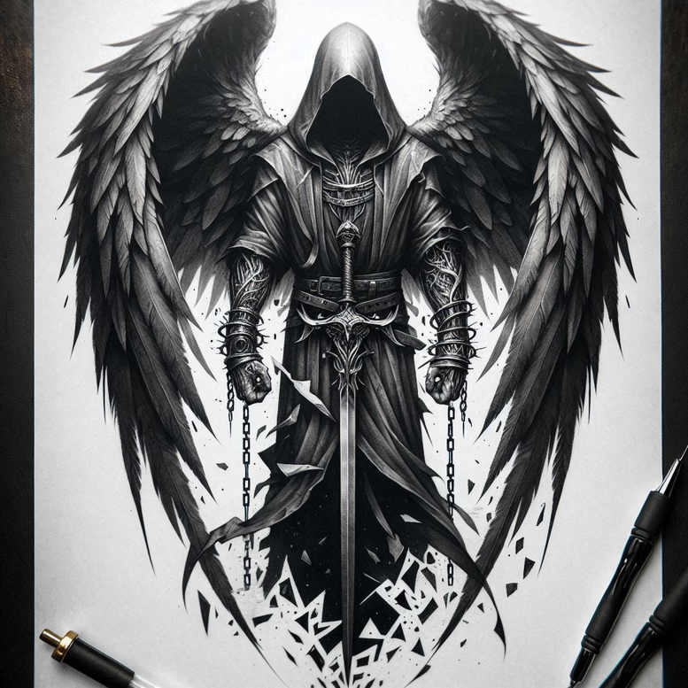 angel – tattoo design ideas free ai generated – realism-photo-realistic – for-arm – Gallery: angel-inkby-ai