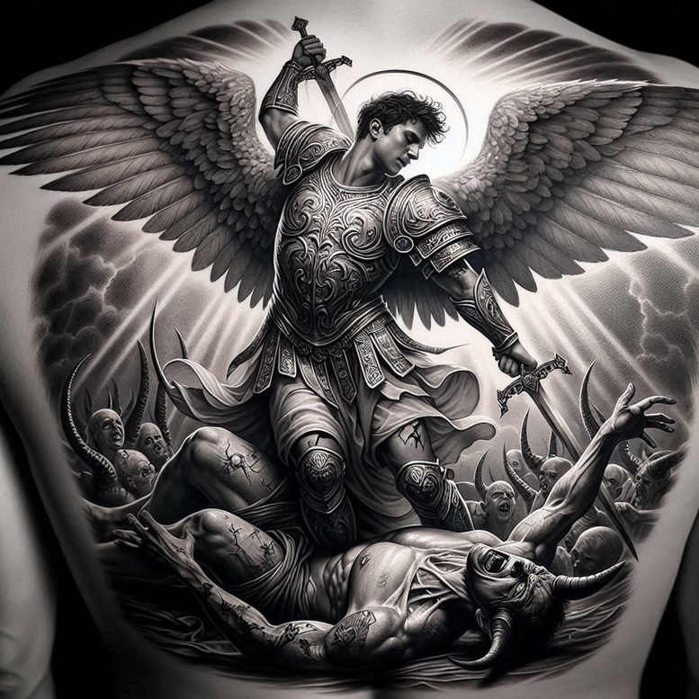 angel – tattoo design ideas free ai generated – realism-photo-realistic – for-arm – Gallery: angel-inkby-ai