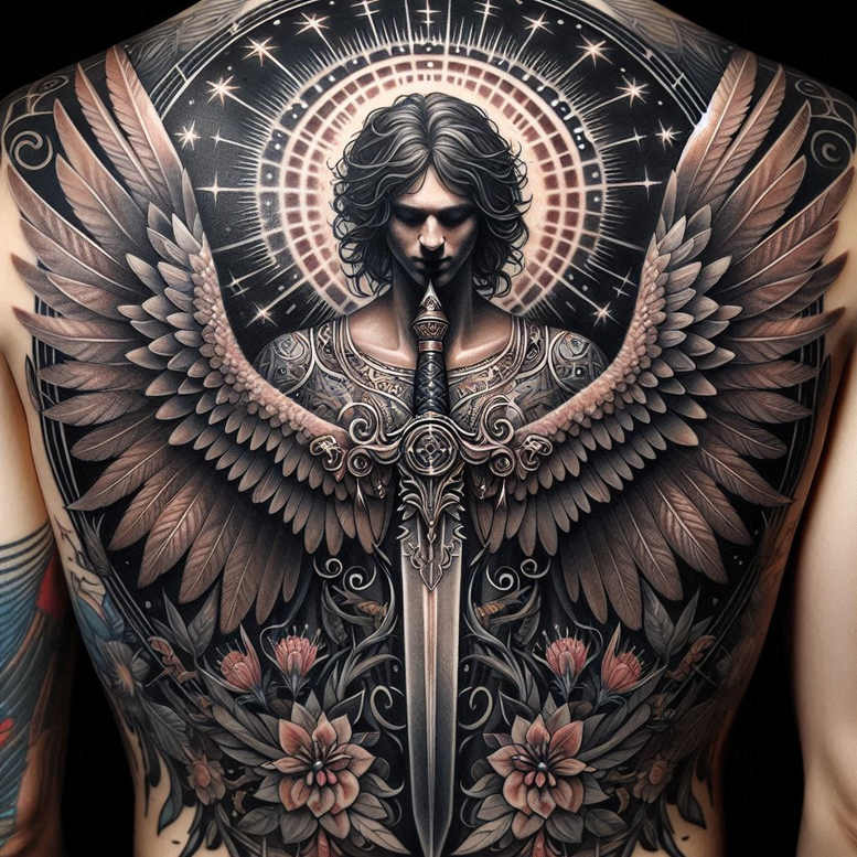 angel tattoo design ideas Surrealism hallucinogenic divine for back shoulder