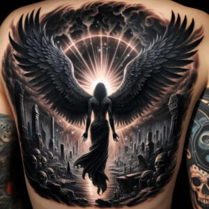 angel tattoo design ideas Realism natural contrast winged for sternum