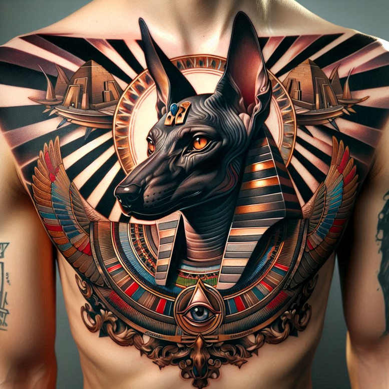 anubis tattoo design ideas Realism soft highlights embalmer for chest