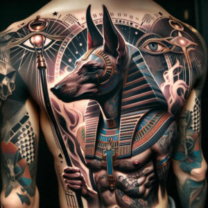 anubis tattoo design ideas saturated hues jackal-headed for arm
