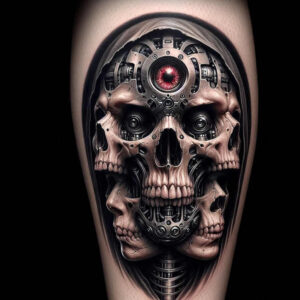 biomechanics tattoo design ideas Surrealism phantasmagoria tension lines stands for strength