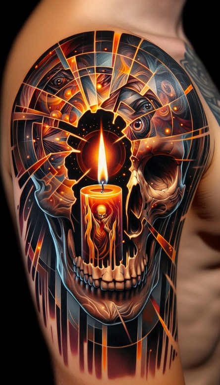 candles tattoo design ideas Realism reflection effect glowing aura shows determination