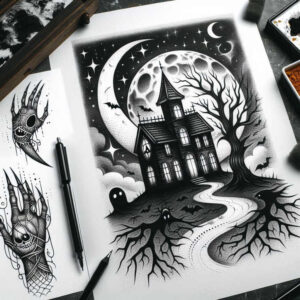 knights-castle-haunted-real-ink-flow – tattoo design ideas free ai generated – Gallery: castles-inkby-ai