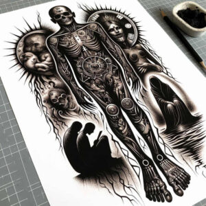 characters tattoo design ideas Surrealism melted shapes facial expressions symbolising strength