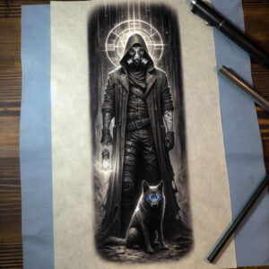 characters tattoo design ideas Surrealism phantom silhouette for calf