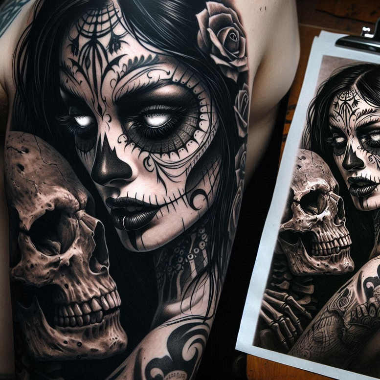 bold-motifs – tattoo design ideas free ai generated – macabre – for-lower-thigh – Gallery: cover-up-inkby-ai