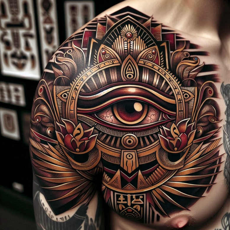 camouflage-motif – tattoo design ideas free ai generated – deep-shadows – for-upper-chest – Gallery: cover-up-inkby-ai