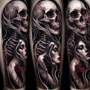 cover-up tattoo design ideas Surrealism floating elements noir for sternum