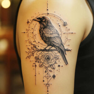 crows-and-ravens tattoo design ideas saturated detailed contour symbolising determination