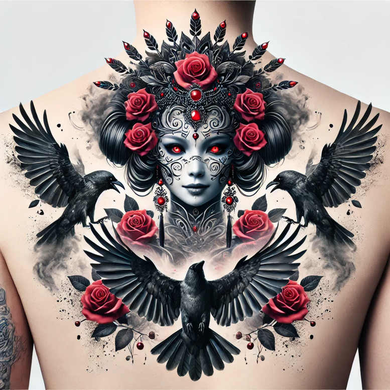 crows-and-ravens tattoo design ideas Surrealism morphic transformation powerful for full back