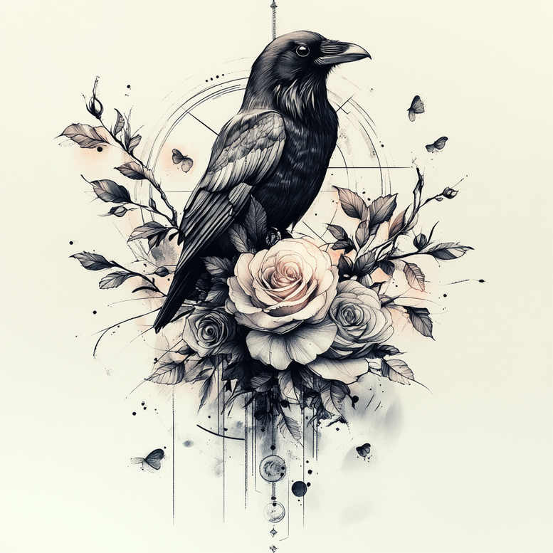 crows-and-ravens tattoo design ideas phantasmagoric symbolic for chest