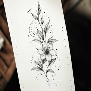 floral-outline – tattoo design ideas free ai generated – single-dot – for-foot – Gallery: delicate-flowers-inkby-ai