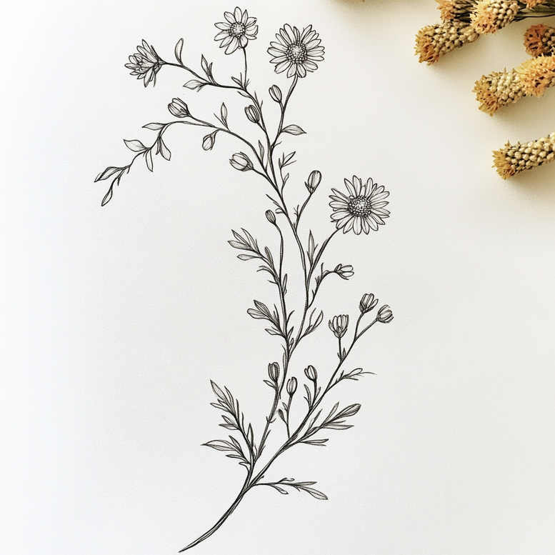 light-contour – tattoo design ideas free ai generated – outline-only – for-biceps – Gallery: delicate-flowers-inkby-ai