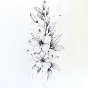 linear-form – tattoo design ideas free ai generated – soft-touch – for-behind-ear – Gallery: delicate-flowers-inkby-ai