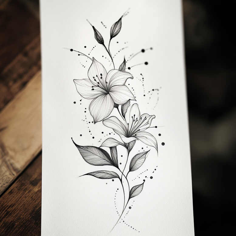 minimalist-shading – tattoo design ideas free ai generated – uncluttered – for-collarbone – Gallery: delicate-flowers-inkby-ai