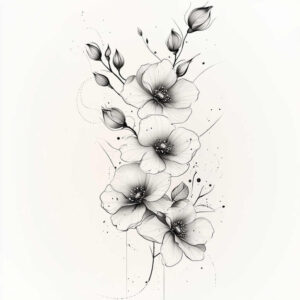minimalist-tattoo – tattoo design ideas free ai generated – pristine – for-thigh – Gallery: delicate-flowers-inkby-ai