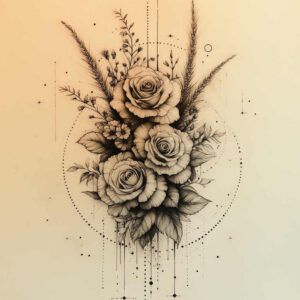 minimalist-tattoo – tattoo design ideas free ai generated – sparse – for-lower-thigh – Gallery: delicate-flowers-inkby-ai