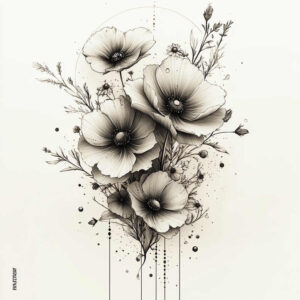 soft-composition – tattoo design ideas free ai generated – single-line – for-inner-arm – Gallery: delicate-flowers-inkby-ai