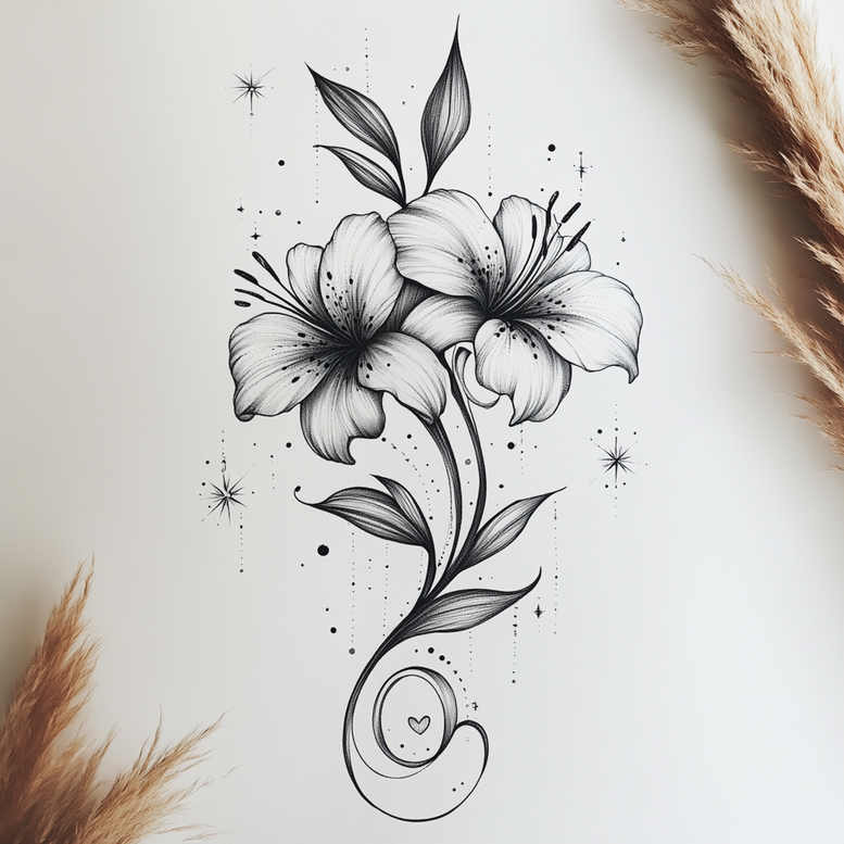 delicate-flowers tattoo design ideas no fill blooming for stomach