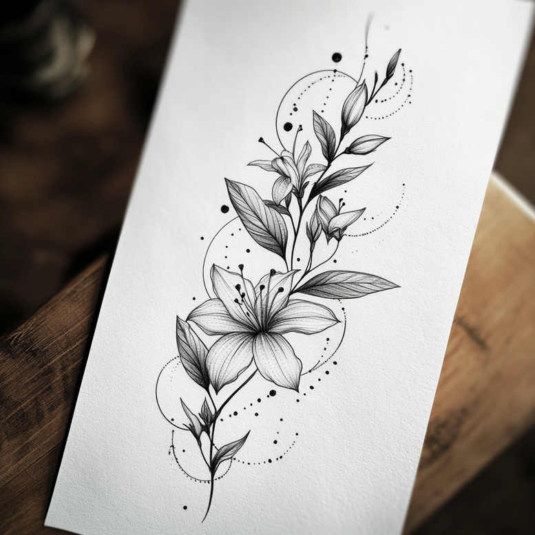 delicate-flowers tattoo design ideas thin script intricate details for nape