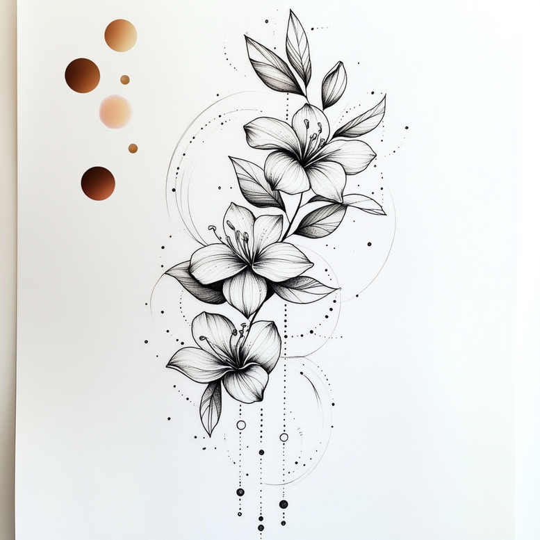 delicate-flowers tattoo design ideas abstract ornamental for calf