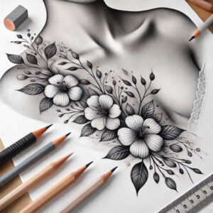 delicate-flowers tattoo design ideas refined ink soft shadows for chest