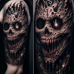 cursed-demon – tattoo design ideas free ai generated – realism-illusion-of-depth – for-arm – Gallery: demons-inkby-ai