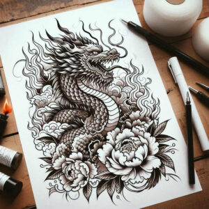 dragon-silhouette – tattoo design ideas free ai generated – mystic – for-nape – Gallery: dragons-inkby-ai
