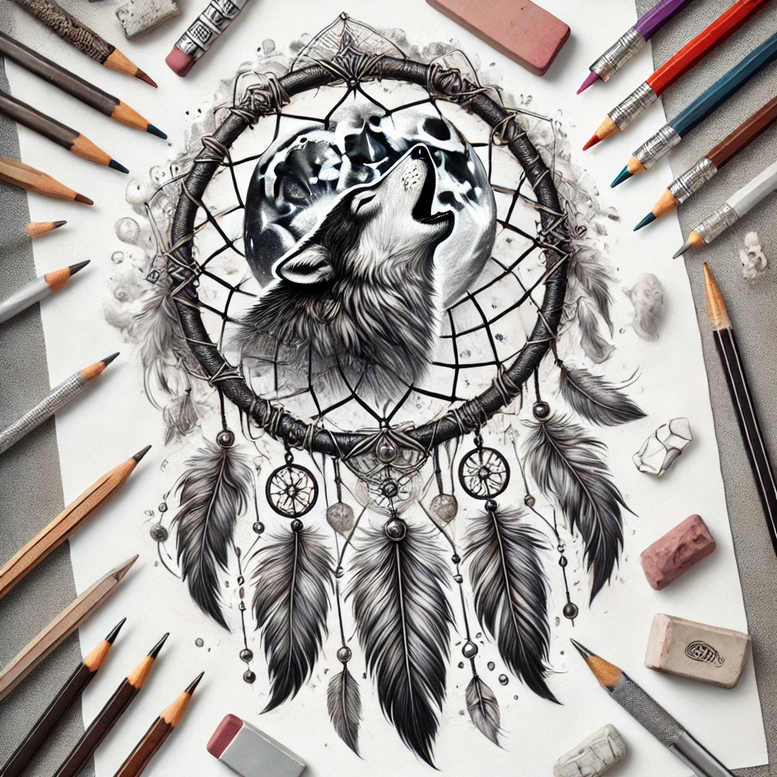 dreamcatcher-with-spiritual-motif – tattoo design ideas free ai generated – realism-smooth-blackwork – for-palm – Gallery: dreamcatchers-inkby-ai