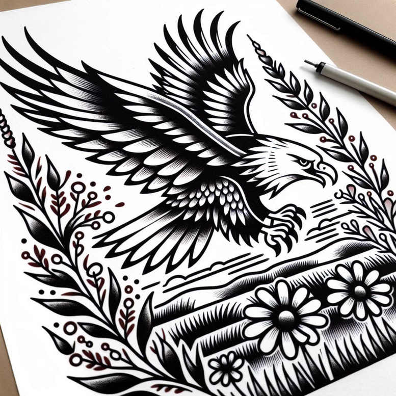eagle-and-shadow – tattoo design ideas free ai generated – neotraditional-modern-classic – for-fingers – Gallery: eagles-inkby-ai
