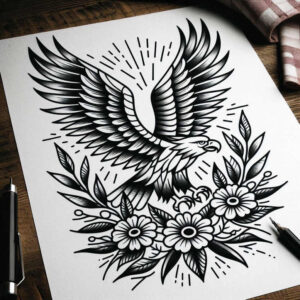 eagle-with-shadow – tattoo design ideas free ai generated – neotraditional-vivid-detail – for-shin – Gallery: eagles-inkby-ai