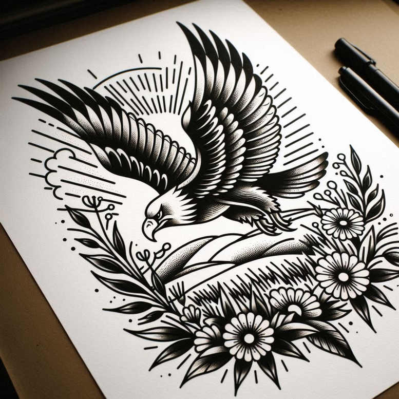 mystical-eagle – tattoo design ideas free ai generated – surrealism-mysterious – for-upper-shoulder – Gallery: eagles-inkby-ai
