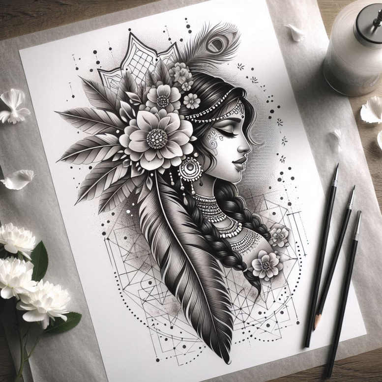 abstract-face – tattoo design ideas free ai generated – neotraditional-rich-shading – for-nape – Gallery: faces-inkby-ai