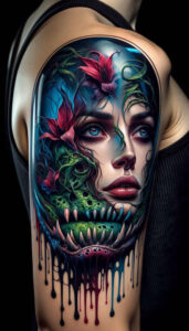 artistic-face – tattoo design ideas free ai generated – neotraditional-dynamic-linework – for-forearm – Gallery: faces-inkby-ai