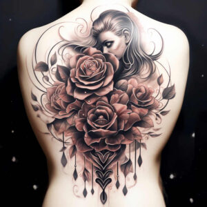 crowned-face – tattoo design ideas free ai generated – surrealism-fluid-motion – for-lower-chest – Gallery: faces-inkby-ai