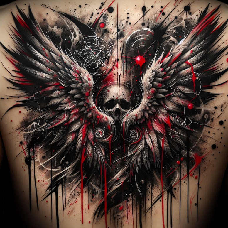 delicate-face – tattoo design ideas free ai generated – surrealism-chromatic-flux – for-lower-chest – Gallery: faces-inkby-ai
