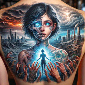 emotional-face – tattoo design ideas free ai generated – neotraditional-color-overlays – for-scapula – Gallery: faces-inkby-ai